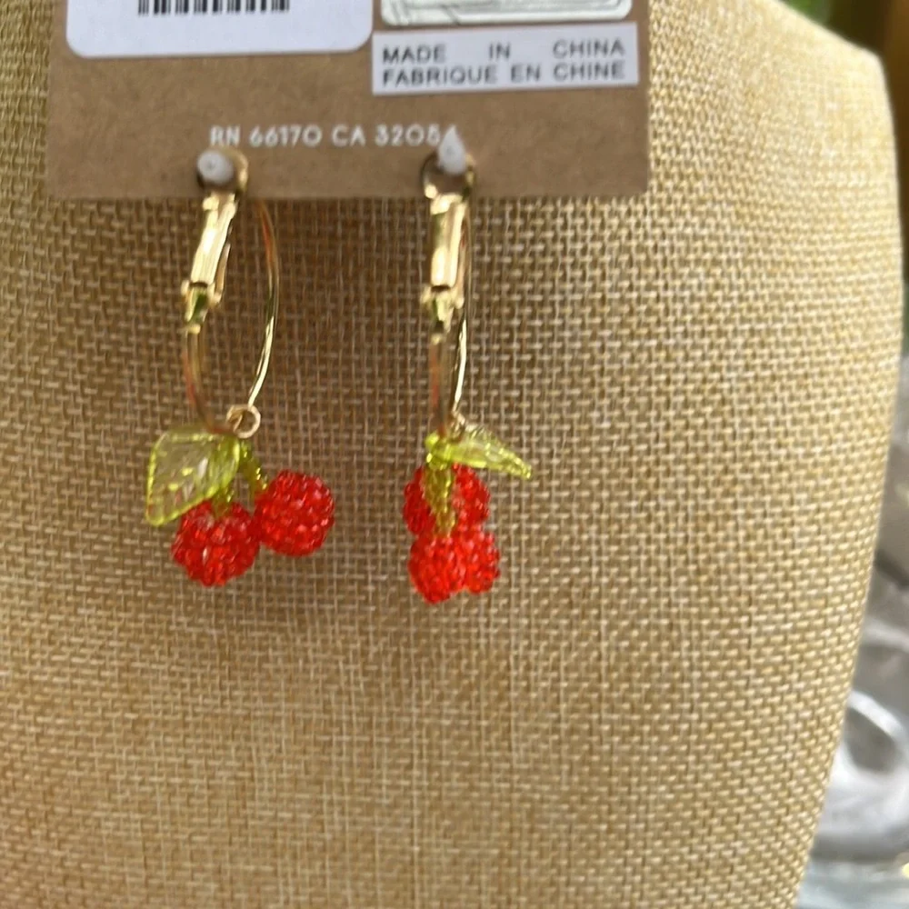 URBAN OUTFITTERS CHERRY BEADED HOOP EARRINGS